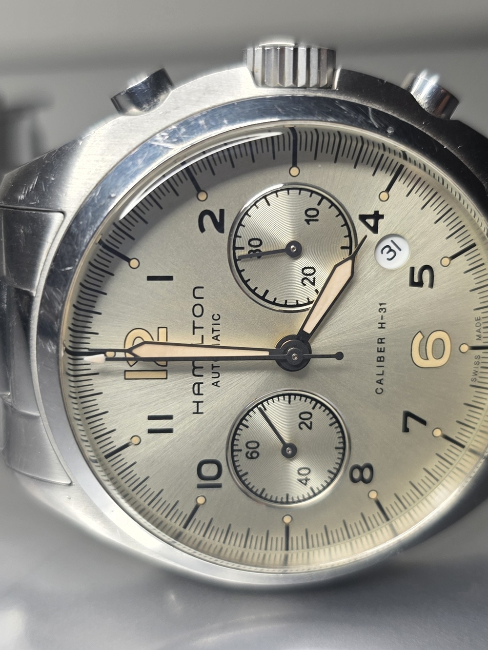 Hamilton Khaki pilot pioneer Chronograph Men's Watch Steel bracelet- H76416155